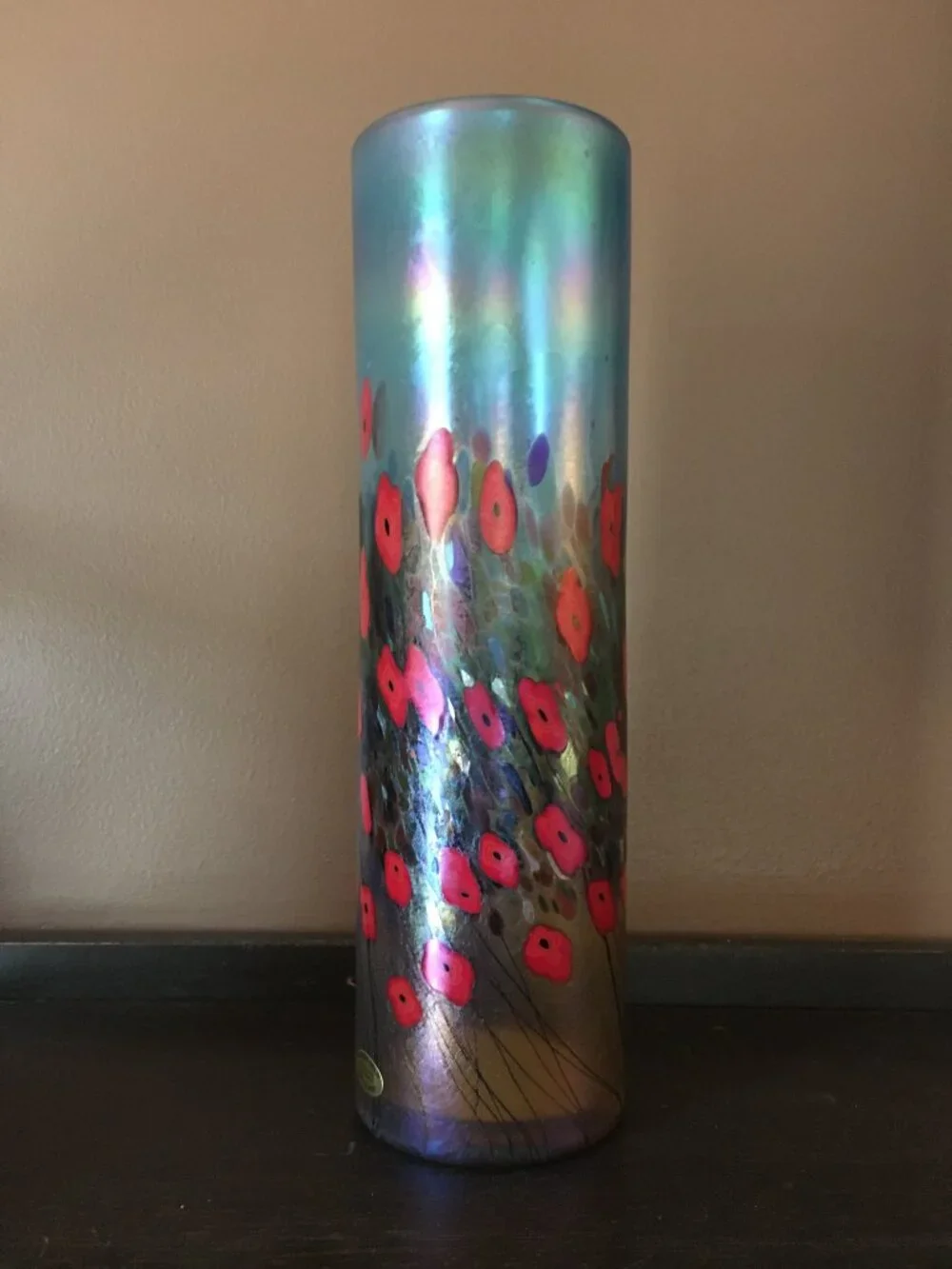 VTG 1990s Robert Held California Poppy Art Glass Cylinder Vase - Made in Canada - Picture 4 of 16